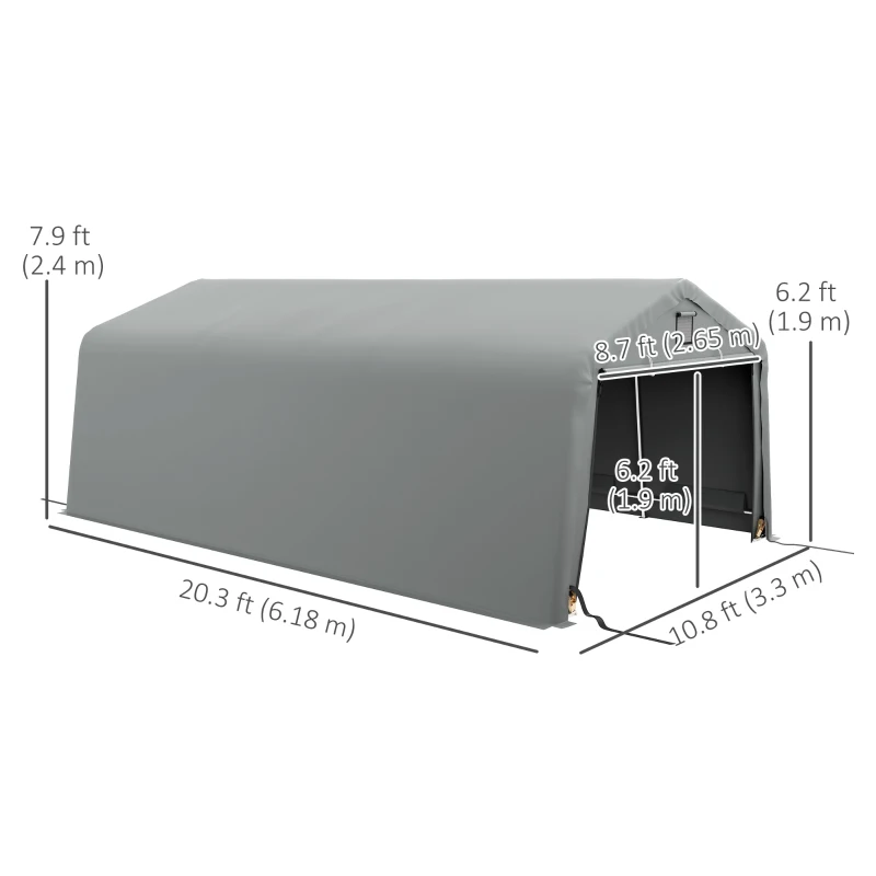 Outsunny 11' x 20' Portable Garage, Heavy Duty Carport Canopy with Ventilation Windows and Large Roll-up Door, Grey