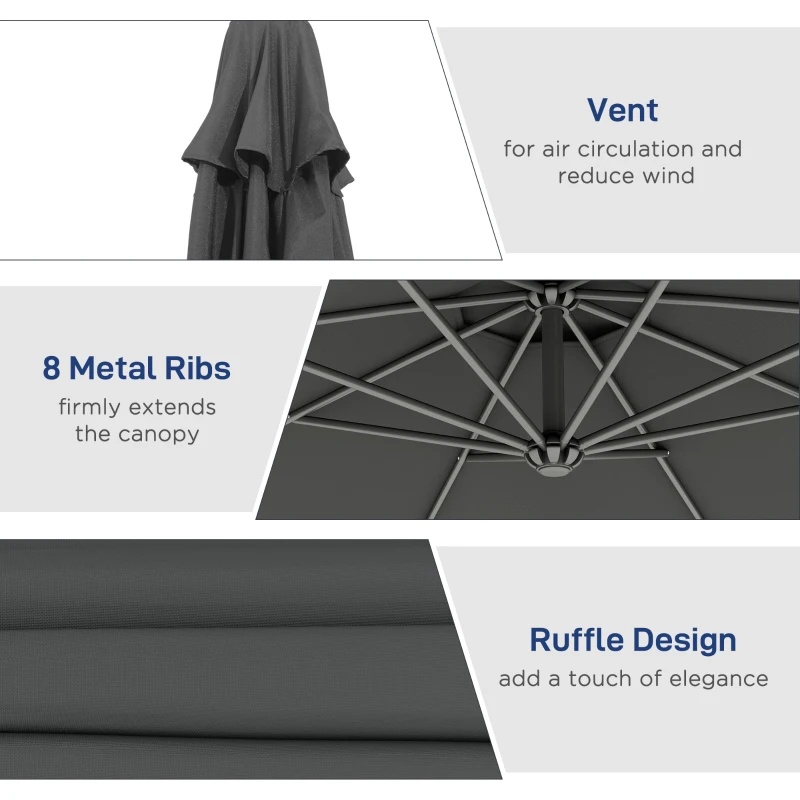 Outsunny 10' Cantilever Tilt Offset Patio Umbrella w/ UV & Water Safe Material & Cross Base (Weight Not Included), Gray