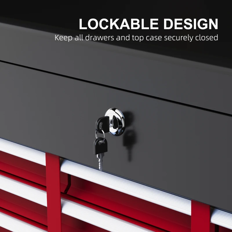 HOMCOM 6 Drawer 24" Portable Tool Box with Top Case, Ball Bearing Slides, Metal Tool Chest for Garage, Household and Warehouse