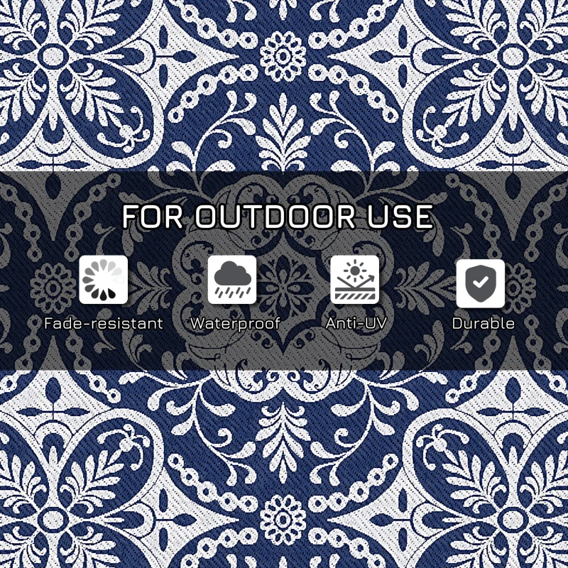 Outsunny Outdoor Rug for Patio, 9' x 18' Waterproof Large Mat, Reversible Plastic Straw Rug for Decor, Portable Outside RV Camping Area Carpet Mat for Backyard Porch Deck Picnic, Blue & White Floral