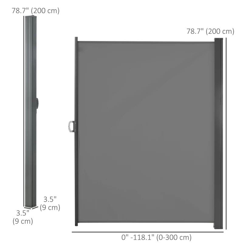 Outsunny 118" x 79"  Outdoor Folding Privacy Screen Retractable Side Awning Patio with Resistance to UV Rays and Wind Light Grey