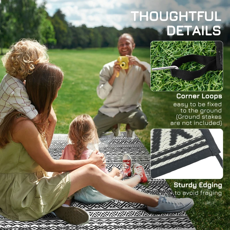 Outsunny Reversible Outdoor Rug Carpet RV Camping Rugs with Carry Bag, 8' x 10', Gray & Cream White Boho