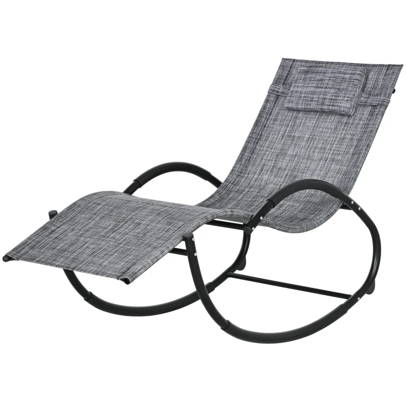 Outsunny Outdoor Rocking Chair, Patio Zero Gravity Rocker with Mesh Seat and Padded Pillow for Indoor, Garden, Grey