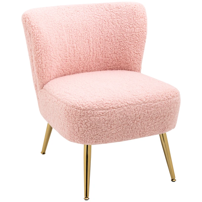 HOMCOM Lounge Chair for Bedroom Living Room Chair with Soft Upholstery and Gold Legs Pink