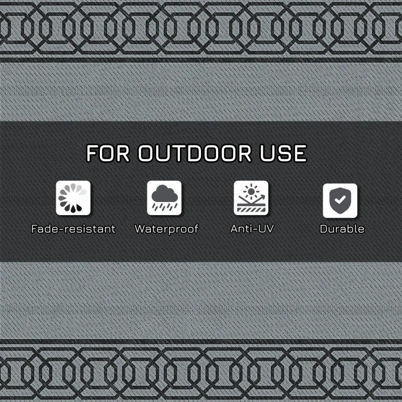 Outsunny Outdoor Rug for Patio, 9' x 12' Waterproof Large Mat, Reversible Plastic Straw Rug for Decor, Portable Outside RV Camping Area Carpet Mat for Backyard Porch Deck Picnic, Black & Gray Border