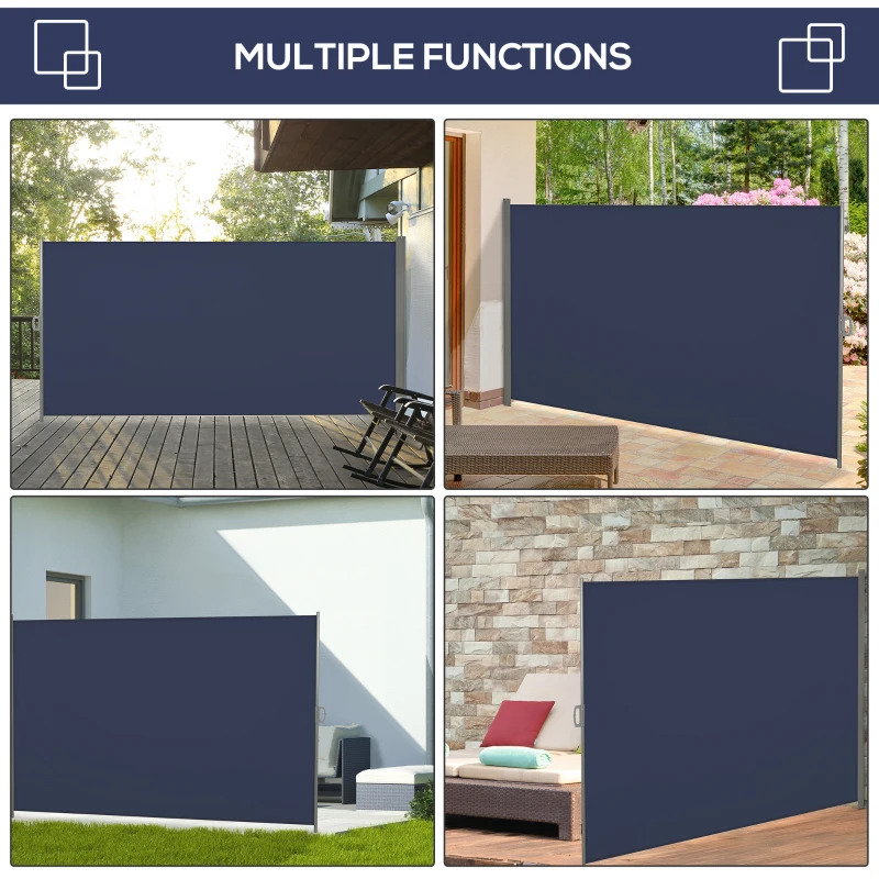 Outsunny 118" x 79"  Outdoor Folding Privacy Screen Retractable Side Awning Patio with Resistance to UV Rays and Wind Dark Blue
