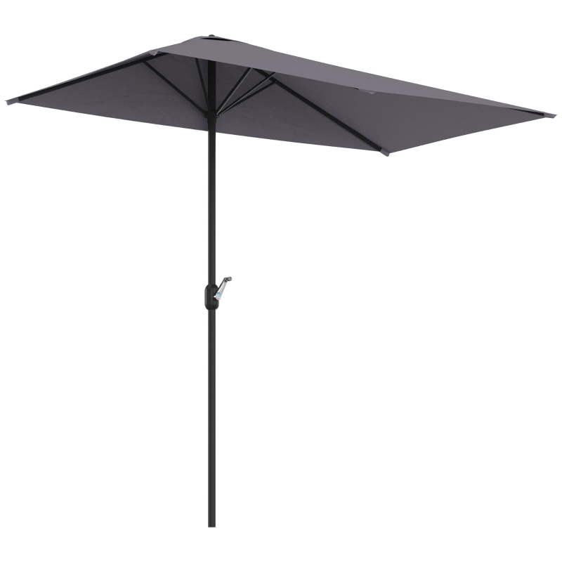 Outsunny 8ft Half Round Umbrella Outdoor Balcony Parasol Patio Garden Outdoor Window Sun Shade w/ 5 Ribs
