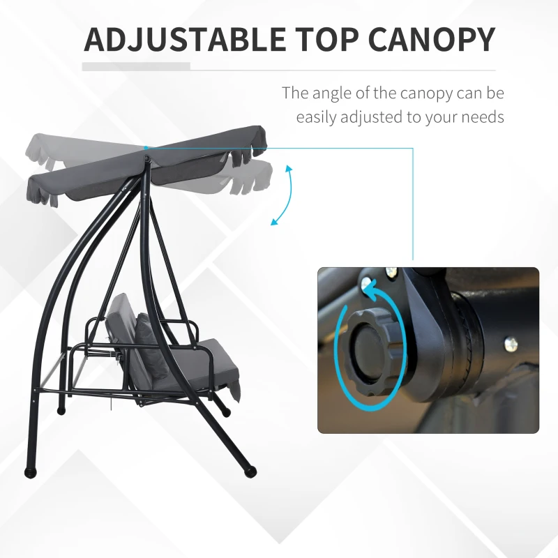 Outsunny Patio Swing Chair, 3 Person Convertible Hammock, Outdoor Swing Lounge Bed, Cushioned with Tilt Canopy, Dark Grey