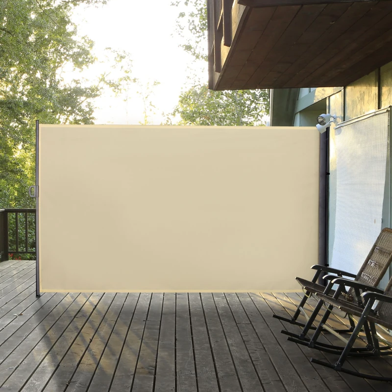 Outsunny 118" x 79" Retractable Side Awning Patio Outdoor Folding Privacy Screen with Resistance to UV Rays & Wind, Cream White