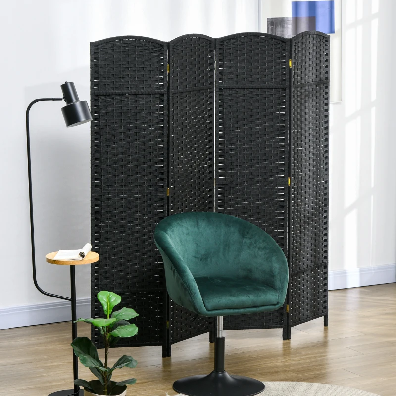 HOMCOM Folding Room Divider Screen 4 Panel 5.6 ' Tall Privacy Screen Freestanding Room Partition for Home Office, Black