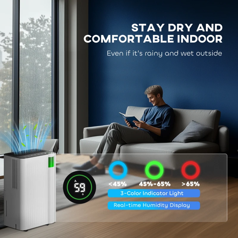 HOMCOM 25pints/Day Dehumidifier with Continuous Drainage, Timer, Dehumidifier for Condensation, Mould, Laundry Drying