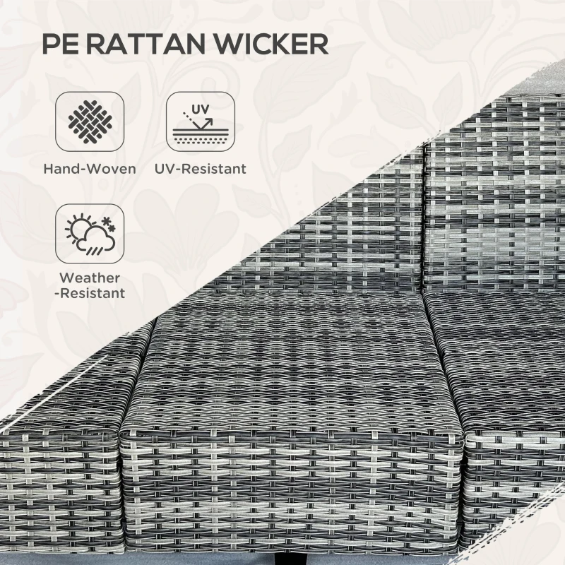 Outsunny 5-Piece Patio Furniture Set with PE Rattan Three-Seater Sofa, Armchairs, Footstools, Cushions, Mixed Gray