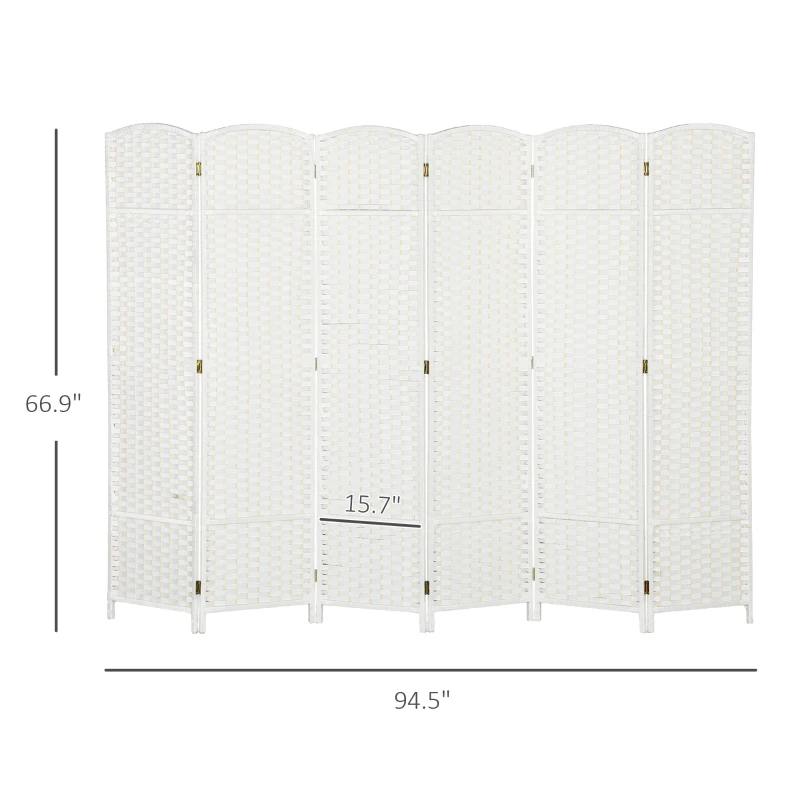 HOMCOM Folding Room Divider Screen 6 Panel 5.6 ' Tall Privacy Screen Freestanding Room Partition for Home Office, White