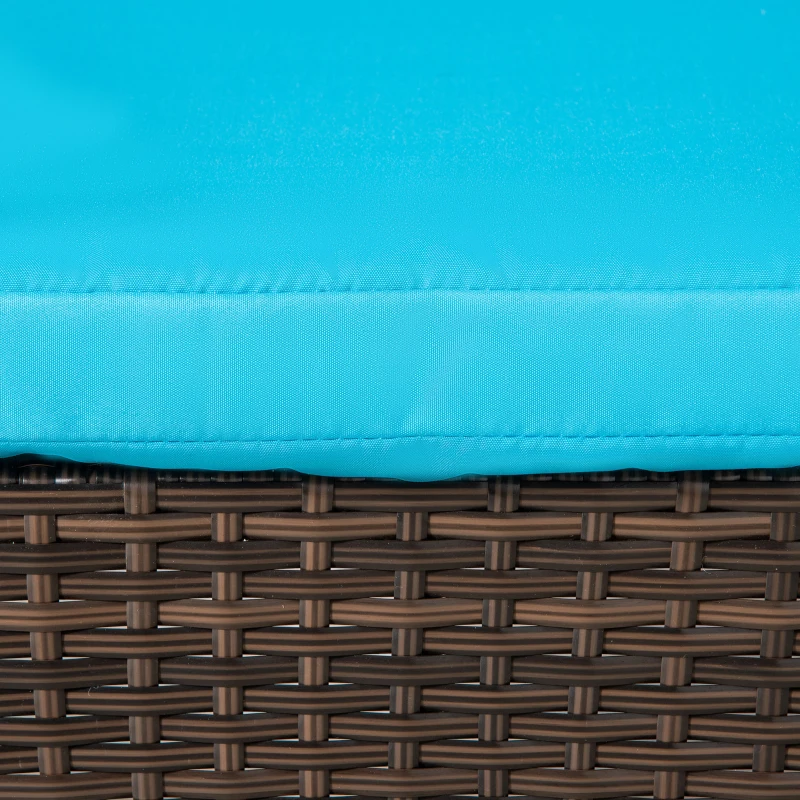 Outsunny 3 Pieces Wicker Patio Lounger Set with Table, PE Rattan Outdoor Lounge Chair Set with Cushions, Wheels, 5-Level Reclining Backrest, Headrest, Brown/Blue