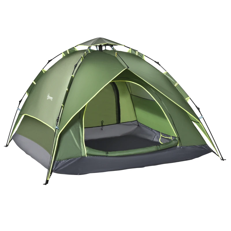 Outsunny Camping Tent, 3 Person Family Tent, 1000mm Waterproof, with Sewn-in Groundsheet and Carry Bag,  for Fishing, Dark Green