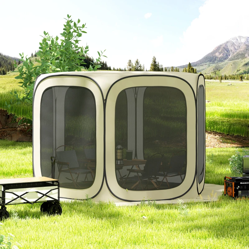 Outsunny 11 x 11ft Pop Up Screen Tent, UPF50+ Portable Camping Gazebo Screen House with Carry Bag, Beige