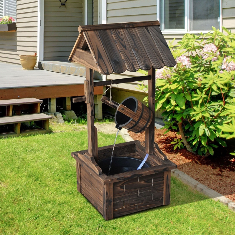 Outsunny Outdoor Wooden Waterfall Wishing Well Fountain with