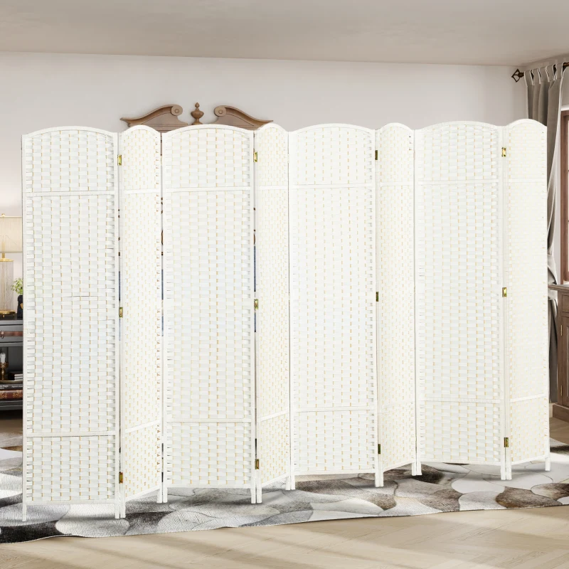 HOMCOM Folding Room Divider Screen 8 Panel 5.6 ' Tall Privacy Screen Freestanding Room Partition for Home Office, White