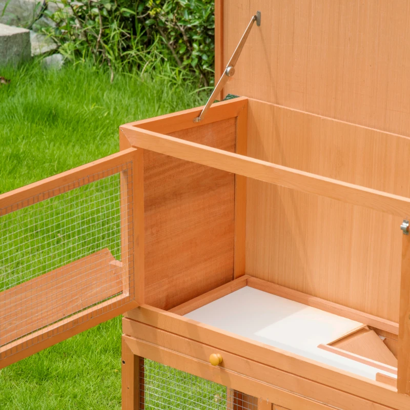 PawHut 2 Tier Elevated Wooden Rabbit Hutch Bunny House Small Animal Cage 47"L x 19"W x 39"H w/ Sliding-Out Tray