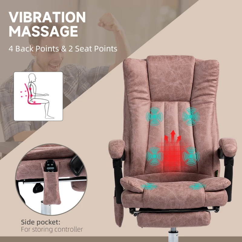 Vinsetto Massage Office Chair with 6 Points and Heat, Reclining Computer Chair with Adjustable Height and Footrest, Pink