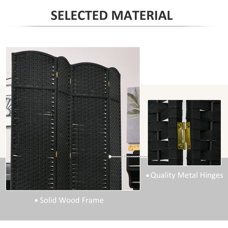 HOMCOM Folding Room Divider Screen 4 Panel 5.6 ' Tall Privacy Screen Freestanding Room Partition for Home Office, Black