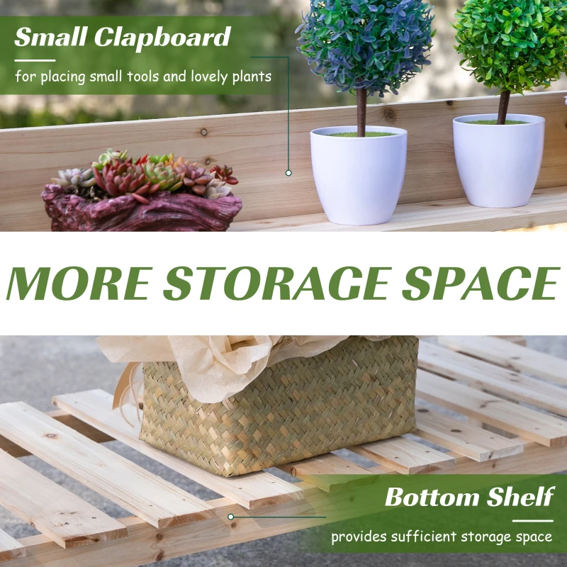 Outsunny Outdoor Potting Bench Table, Wooden Workstation with Sliding Tabletop, Storage Shelf and Dry Sink, for Greenhouse, Garden, Patio, Natural