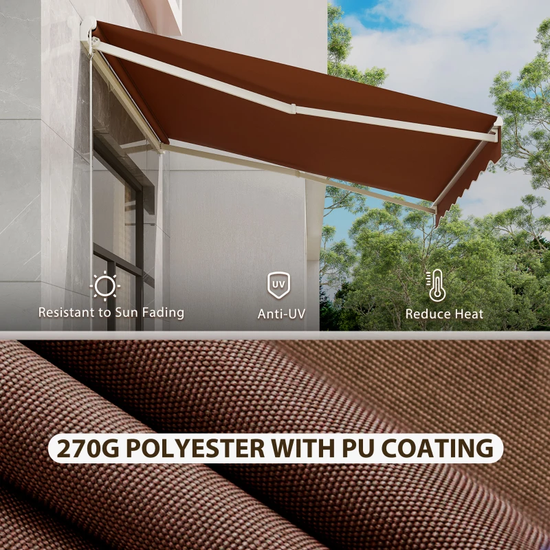 Outsunny 13' x 10' Electric Awning, Retractable Awning Sun Shade Shelter with Remote Controller, Manual Crank Handle and Aluminum Frame, for Deck, Balcony, Yard, Coffee