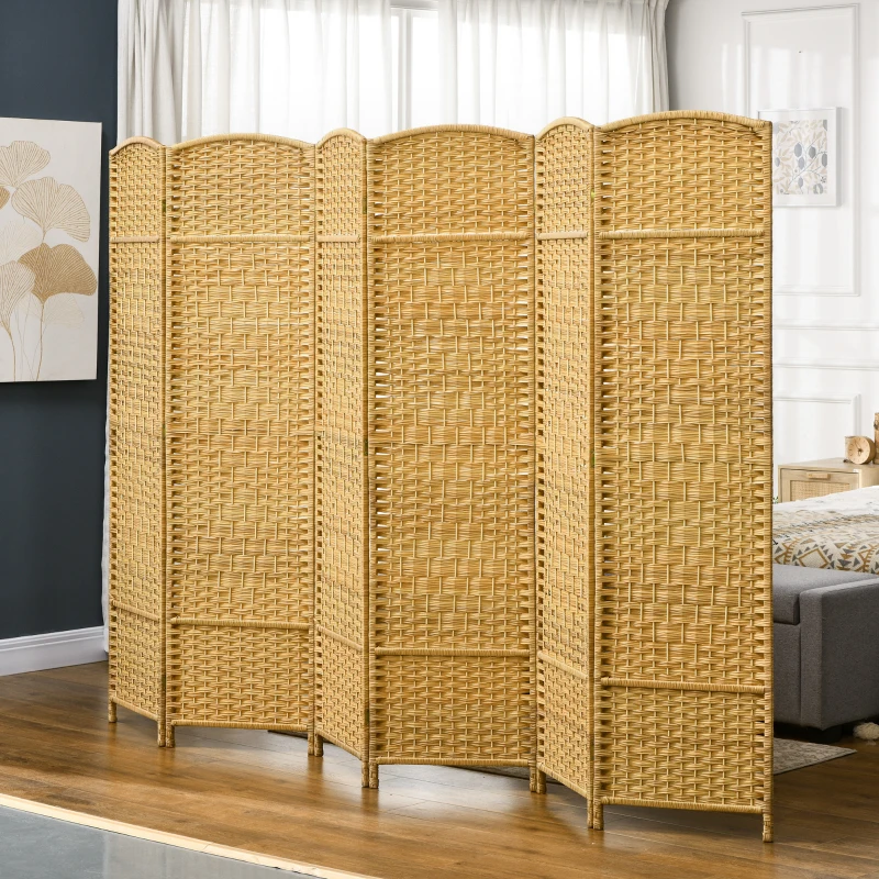 HOMCOM Folding Room Divider Screen 6 Panel 6' Tall Privacy Screen Freestanding Wood Partition for Home Office, Nature Wood