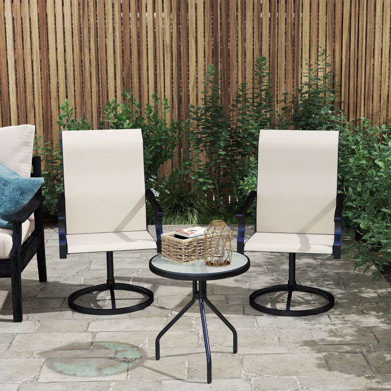 Outsunny Patio Swivel Chairs Set of 2, High Back Patio Dining Chairs with All-Weather Mesh for Backyard, Lawn, Garden, Beige