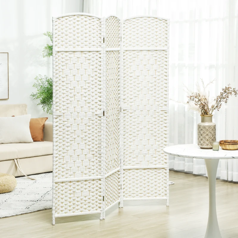HOMCOM Folding Room Divider Screen 3 Panel 6' Tall Privacy Screen Freestanding Wood Partition for Home Office, White