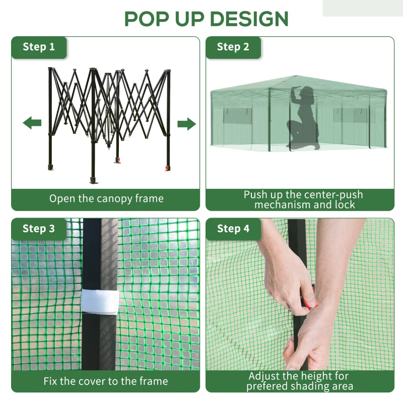 Outsunny 8' x 6' Portable Pop Up Greenhouse, Outdoor Walk-in Hot House with Roll-up Door & 2 Windows, Foldable Garden Green House for Plants Herbs Vegetables, Green