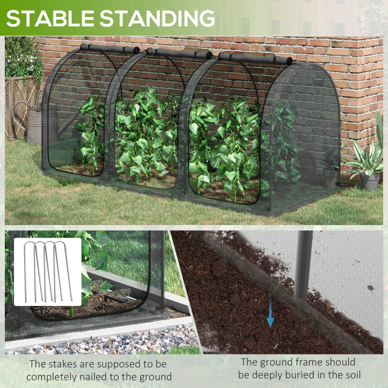 Outsunny 9' x 4' Crop Cage, Plant Protection Tent with Three Zippered Doors, Storage Bag and 4 Ground Stakes, for Garden, Yard, Lawn, Black