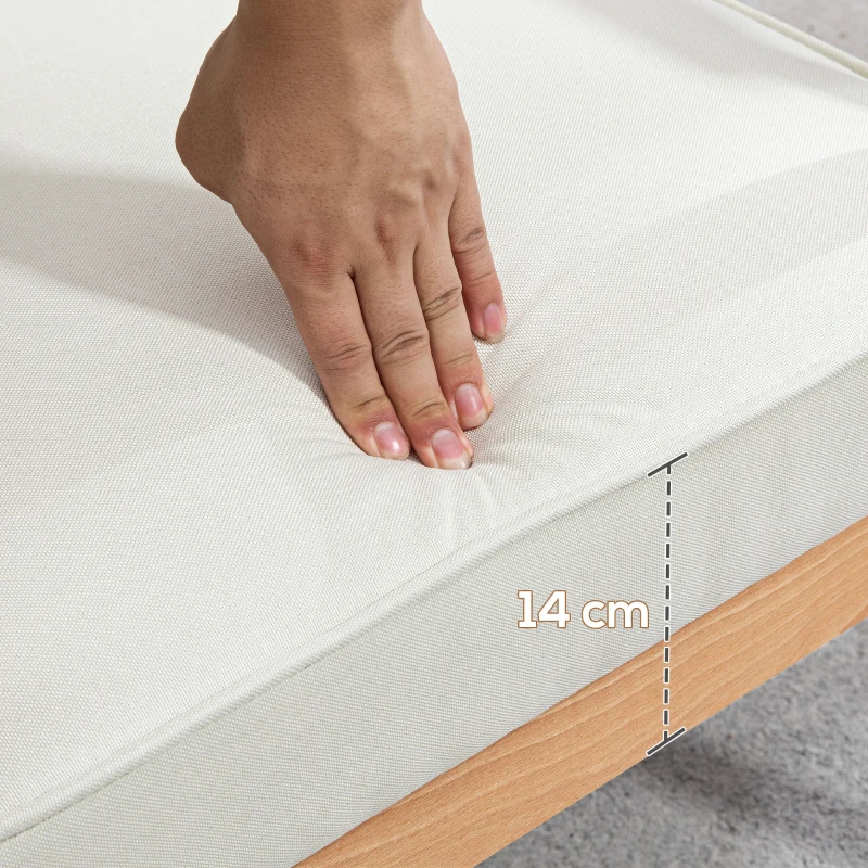 HOMCOM Modern Armchair Fabric, Accent Chair with Tufted Back, Wood Legs and Thick Padding for Living Room, Bedroom, Cream White