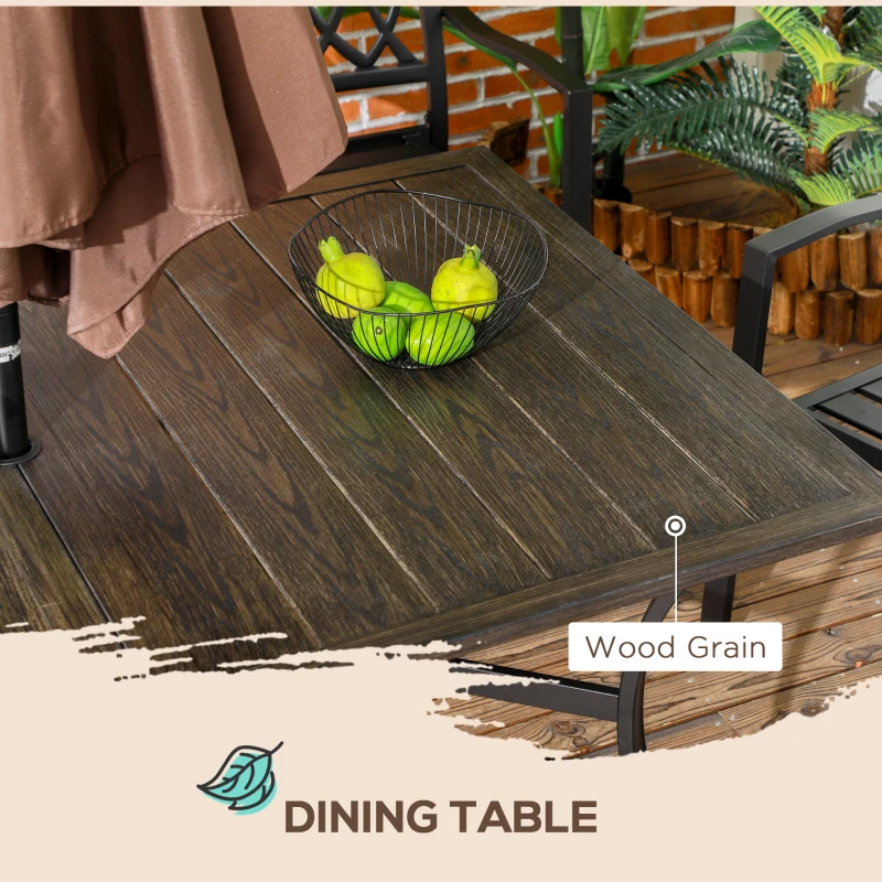 Outsunny 7 Pieces Outdoor Dining Set for 6 with Stackable Chairs with Wood Grain Top, for Garden, Patio, Backyard, Brown