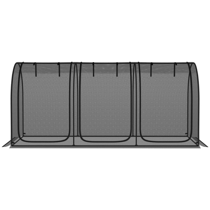Outsunny 9' x 4' Crop Cage, Plant Protection Tent with Three Zippered Doors, Storage Bag and 4 Ground Stakes, for Garden, Yard, Lawn, Black