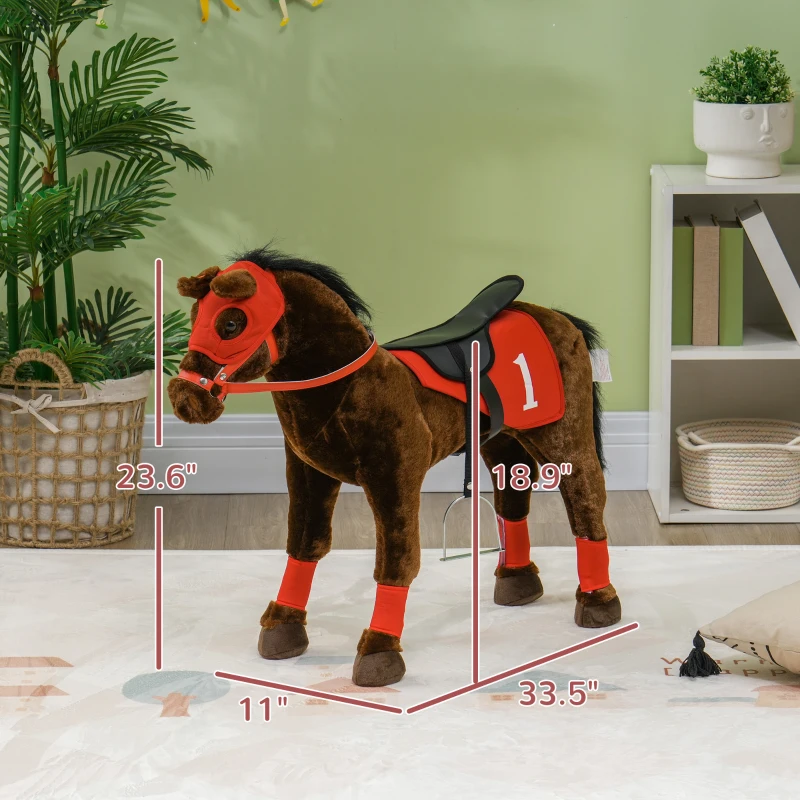 Qaba Ride on Horse for Kids 3-8 Years Old w/ Neighing Sound, Saddle & Stirrups