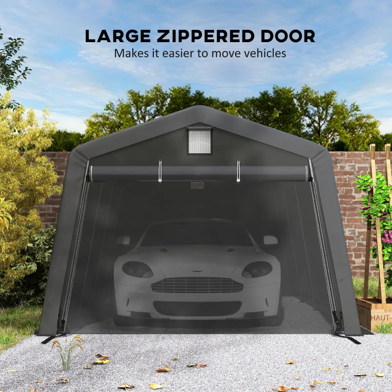 Outsunny 11' x 20' Portable Garage, Heavy Duty Carport Canopy with Ventilation Windows and Large Roll-up Door, Dark Grey