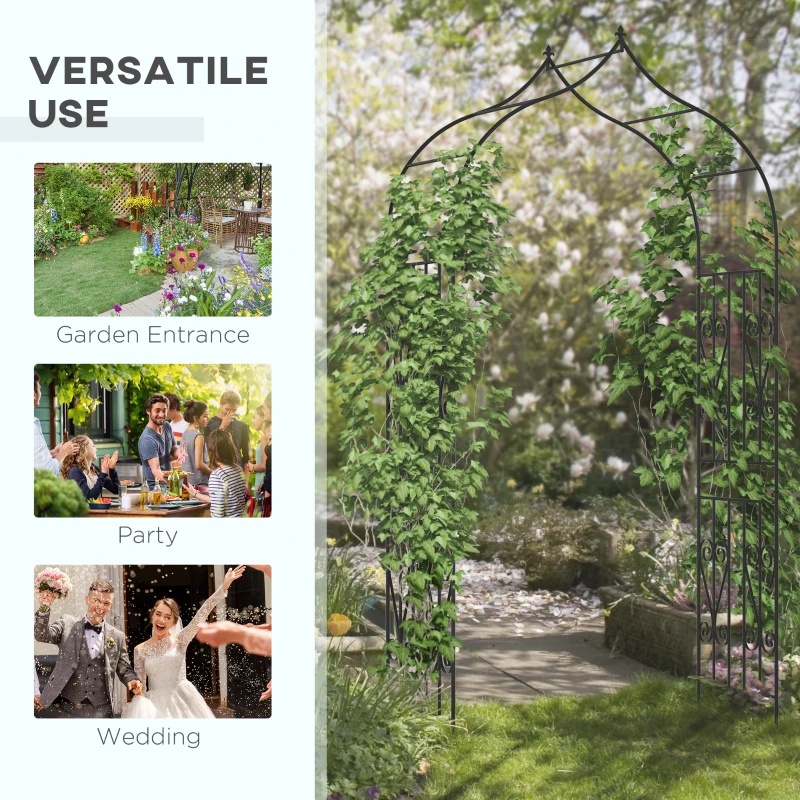 Outsunny 8.7FT Garden Arch Trellis, Outdoor Wedding Arbor for Ceremony with Scrollwork Design for Climbing Roses, Vines and Plants