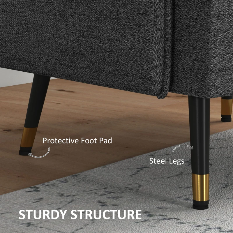 HOMCOM Modern Armchair, Upholstered Accent Chair with Tufted Back Cushion and Steel Legs for Living Room, Bedroom, Dark Grey