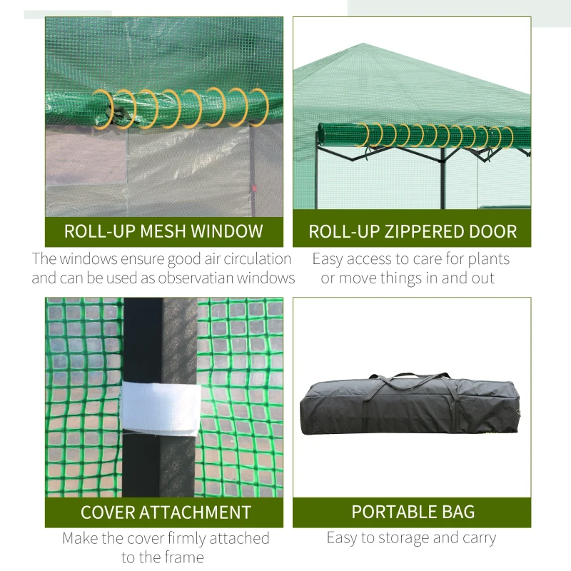 Outsunny 8' x 6' Portable Pop Up Greenhouse, Outdoor Walk-in Hot House with Roll-up Door & 2 Windows, Foldable Garden Green House for Plants Herbs Vegetables, Green