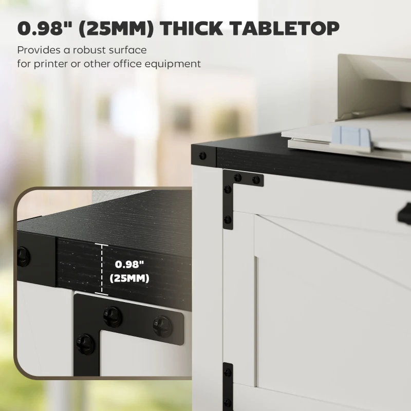 HOMCOM 4 Drawer Filing Cabinet, Farmhouse Office Storage Cabinet with Adjustable Hanging Bars for Letter, A4, Legal Size, White