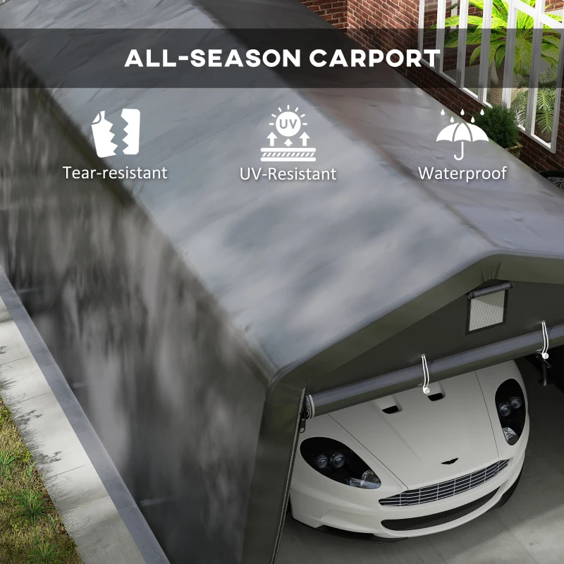 Outsunny 11' x 20' Portable Garage, Heavy Duty Carport Canopy with Ventilation Windows and Large Roll-up Door, Dark Grey