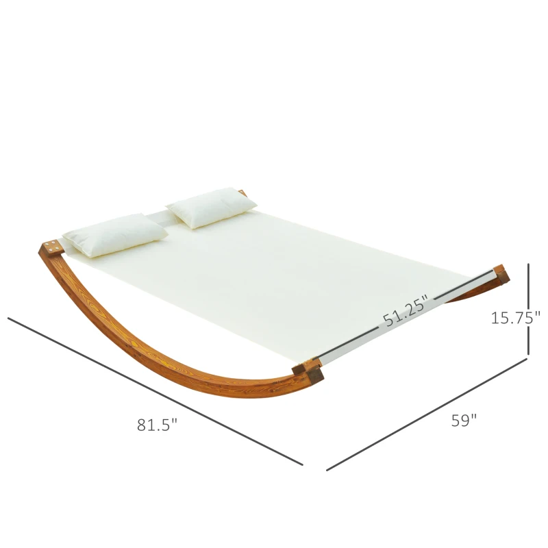 Outsunny Rocking Double Sun Lounger Hammock with Curved Wooden Stand Outdoor Yard Patio, White Teak