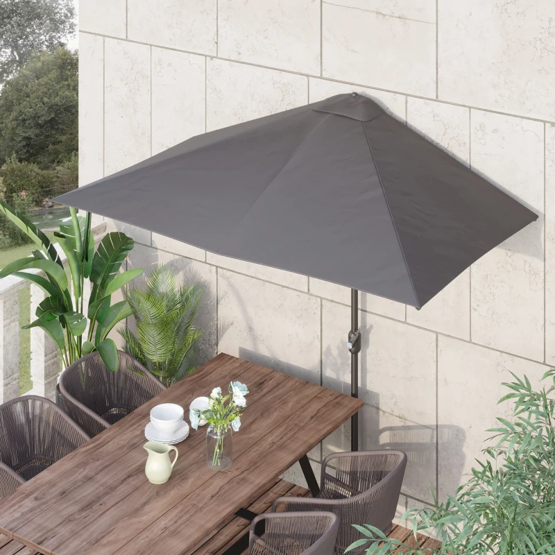 Outsunny 8ft Half Round Umbrella Outdoor Balcony Parasol Patio Garden Outdoor Window Sun Shade w/ 5 Ribs