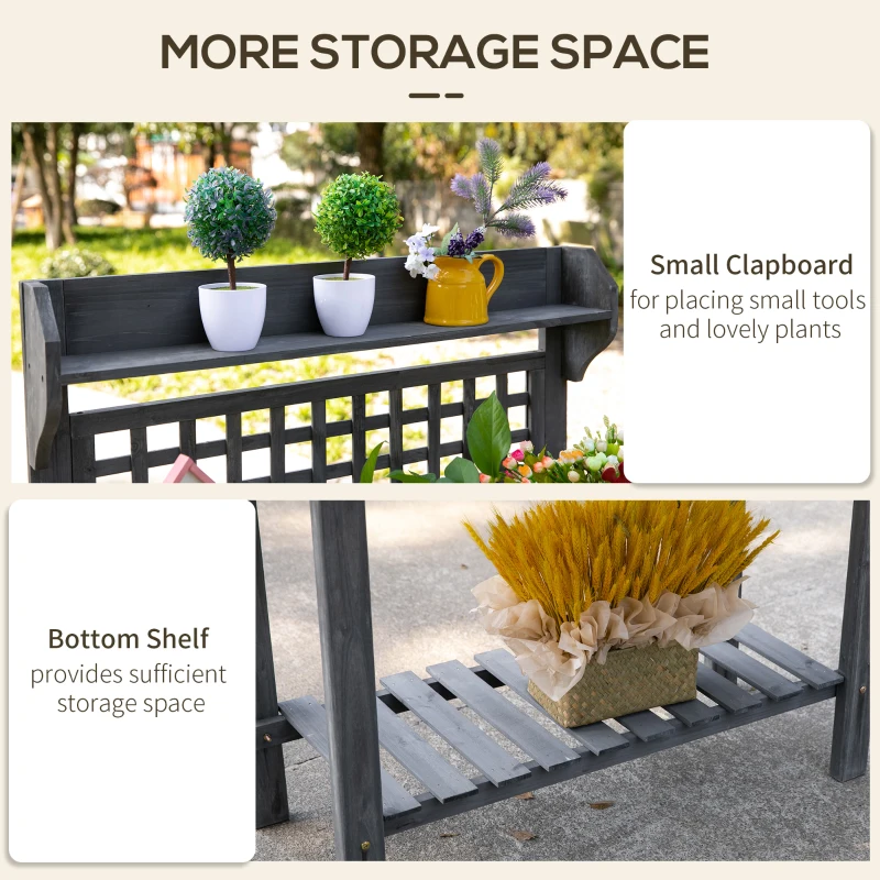 Outsunny Outdoor Potting Bench Table, Wooden Workstation with Sliding Tabletop, Storage Shelf and Dry Sink, for Greenhouse, Garden, Patio, Gray