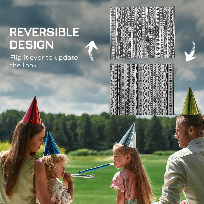 Outsunny Reversible Outdoor Rug Carpet RV Camping Rugs with Carry Bag, 8' x 10', Gray & Cream White Boho