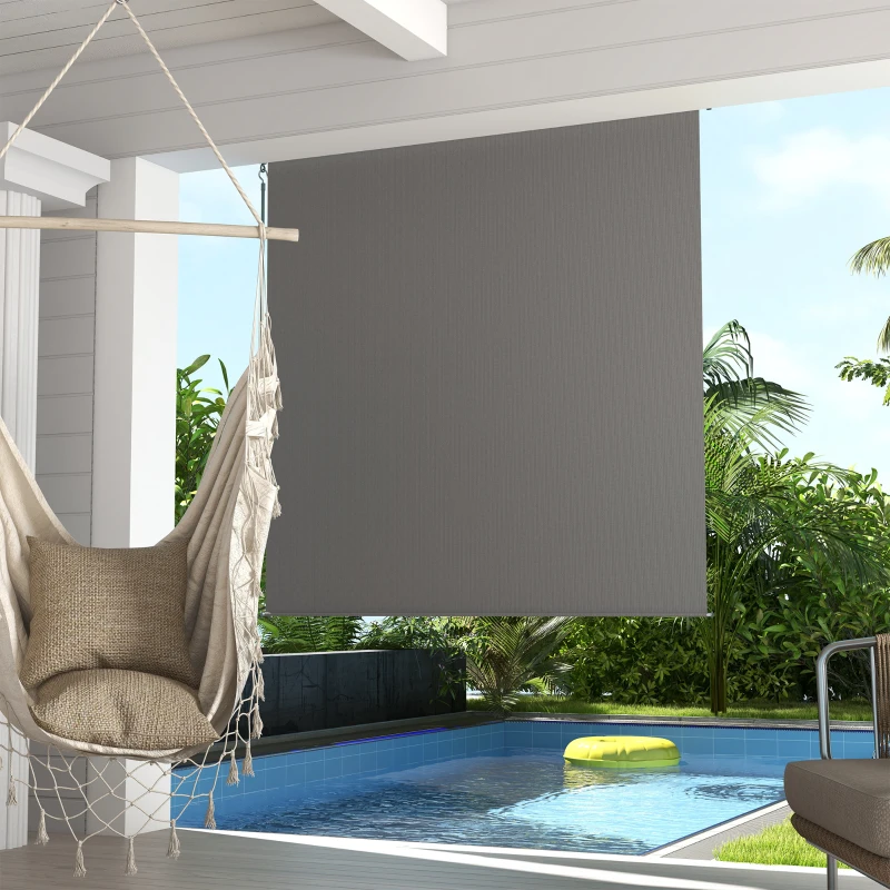 Outsunny 6' x 6' Patio Door Blinds, Outdoor Roller Shades, Cordless Roll Up Shade for Porch Gazebo, Light Grey