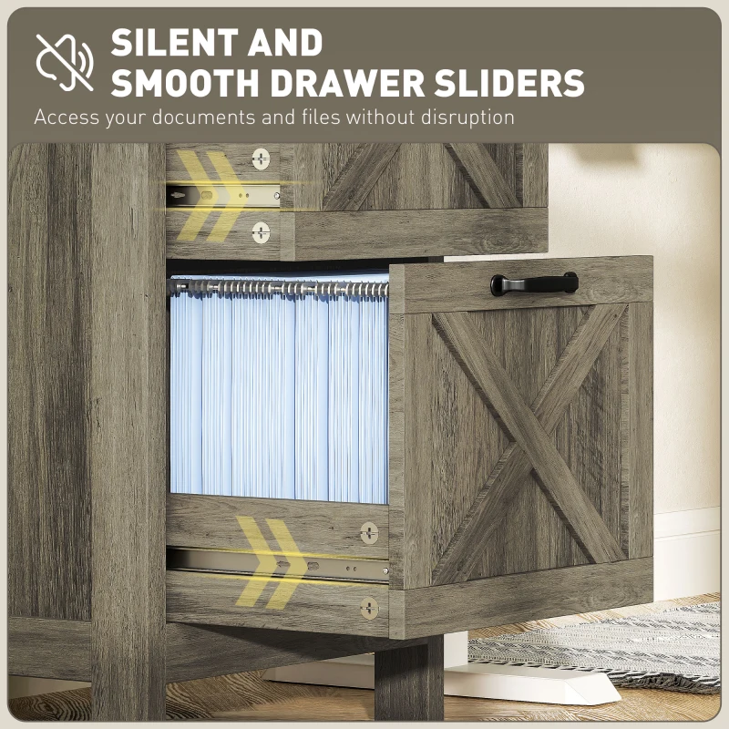 HOMCOM Vertical Filing Cabinet with 3 Drawers, Rustic Farmhouse Office Storage Cabinet for A4, Letter Size, Grey Wash