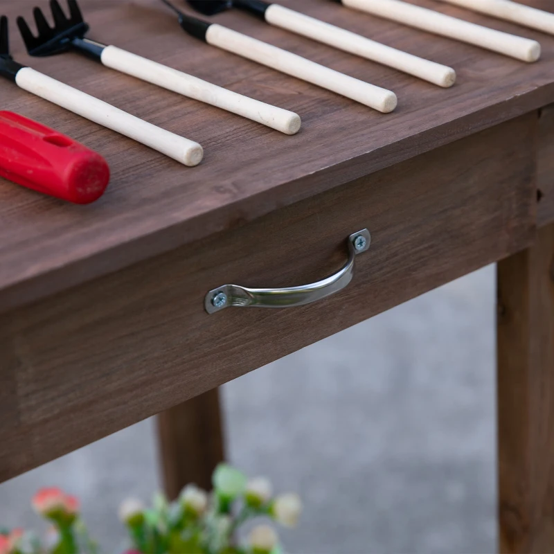 Outsunny 36" Wooden Potting Bench Work Table with 2 Removable Wheels, Garden Workstation with Removable Sink, Drawer & Large Storage Spaces, Brown