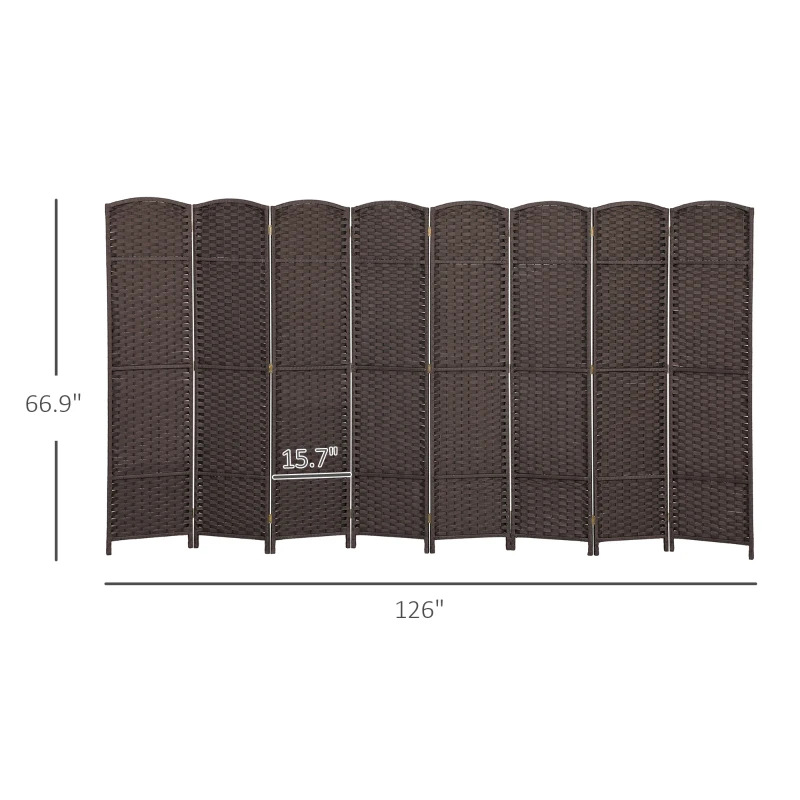 HOMCOM Folding Room Divider Screen 8 Panel 5.6 ' Tall Privacy Screen Freestanding Room Partition for Home Office, Brown